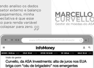 Marcello Curvello, gestor de moedas do ASA Hedge, deu uma entrevista ao portal InfoMoney | IM+. Na conversa, Marcello comentou as principais alocações do fundo, nossas projeções para o câmbio e para os juros nos Estados Unidos.