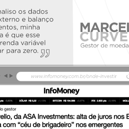 Marcello Curvello, gestor de moedas do ASA Hedge, deu uma entrevista ao portal InfoMoney | IM+. Na conversa, Marcello comentou as principais alocações do fundo, nossas projeções para o câmbio e para os juros nos Estados Unidos.